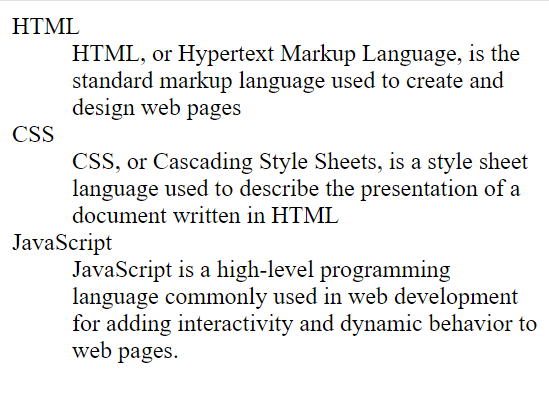 description lists in html